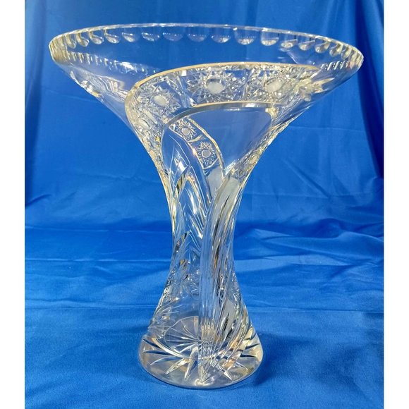 Vintage Large 12" Spiral Hand Cut Lead Crystal Glass Statement Vase - Picture 12 of 16